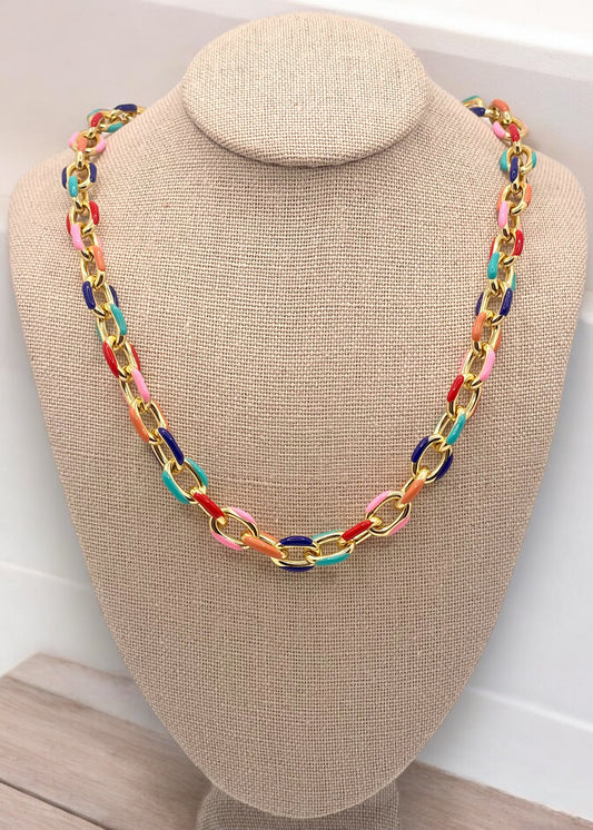 Chunky Multicolor Link Necklace